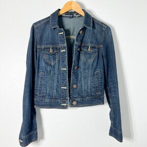 American Eagle Jean Jacket Womens Small Blue Denim Classic Y2K Dark Wash Trucker